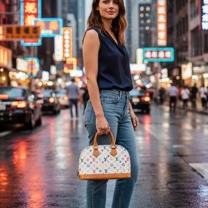 Louis Vuitton White and Brown Satchel